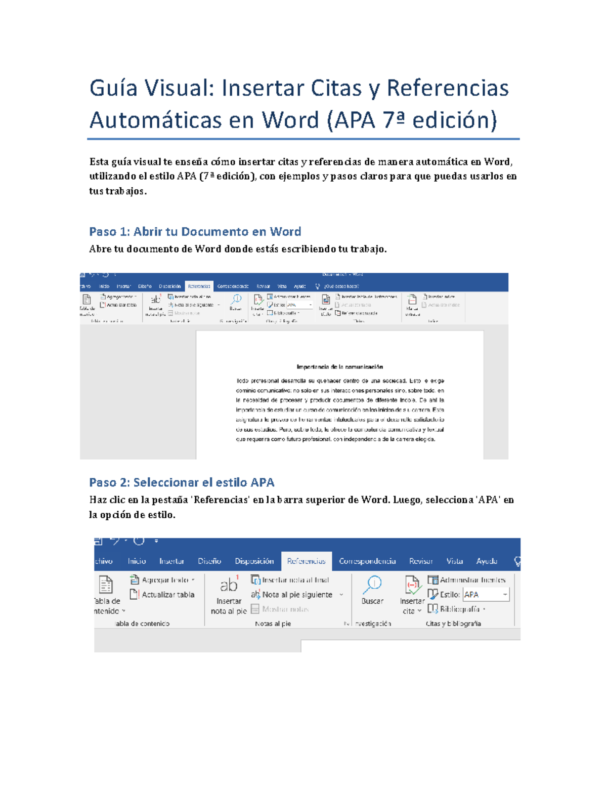 Guía Visual: Insertar Citas y Referencias Automáticas en Word (APA 7 ...
