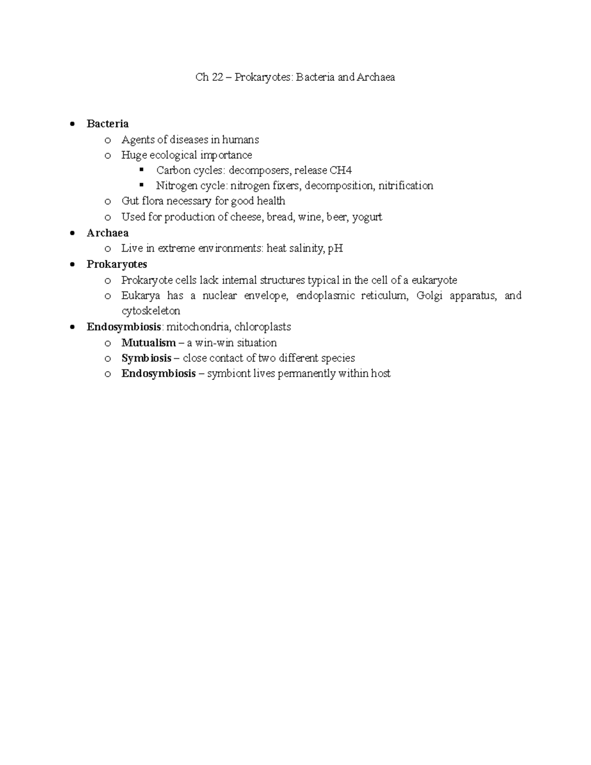 BIOL115 - Ch 22: Overview of Prokaryotes - Bacteria & Archaea - Studocu