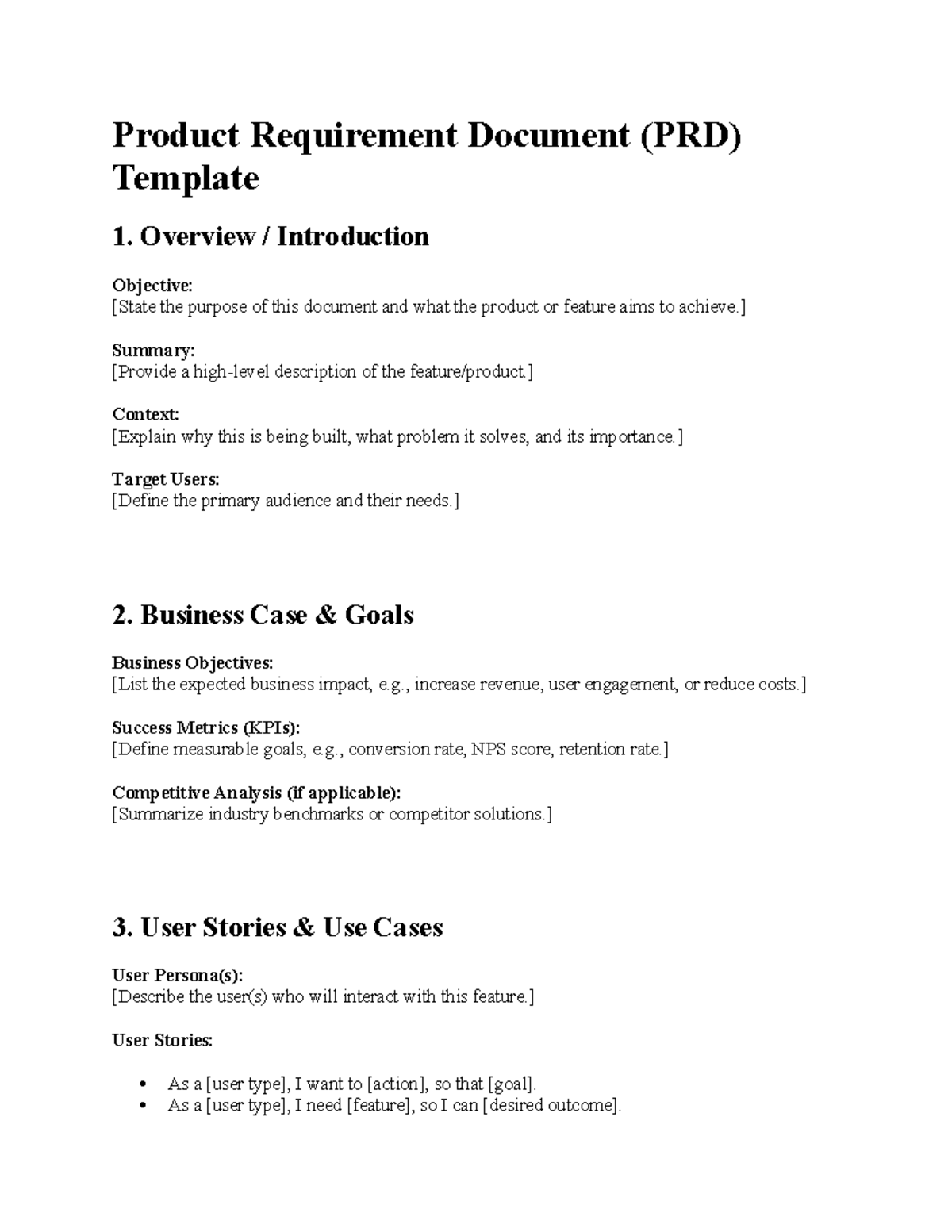 Product Requirement Document (PRD) Template Overview - Studocu