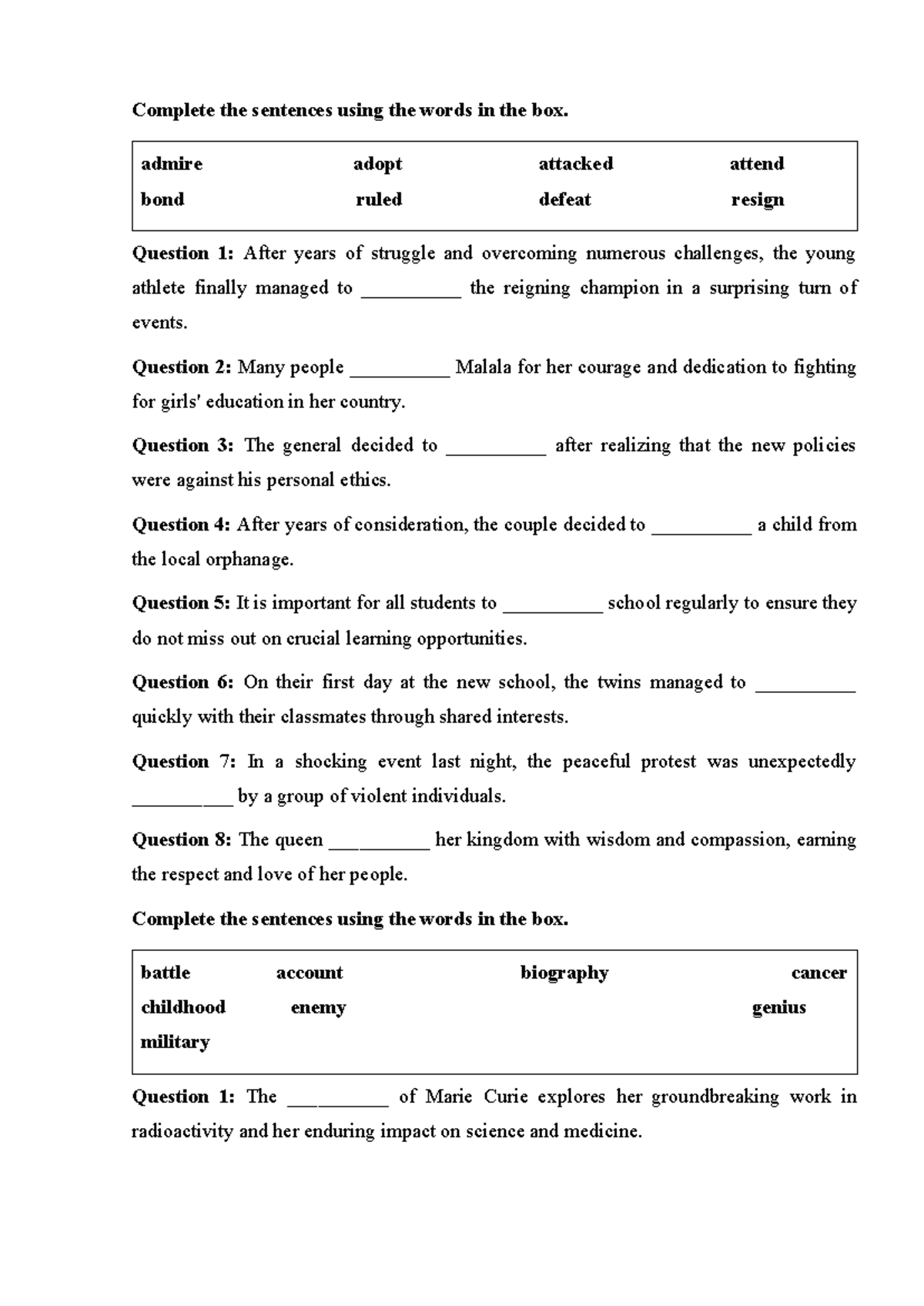 Grammar and Vocab Review: Sentence Completion Exercises - Studocu