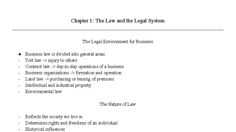 BUS 101: Chapter 1 - The Law and the Legal System Overview - Studocu