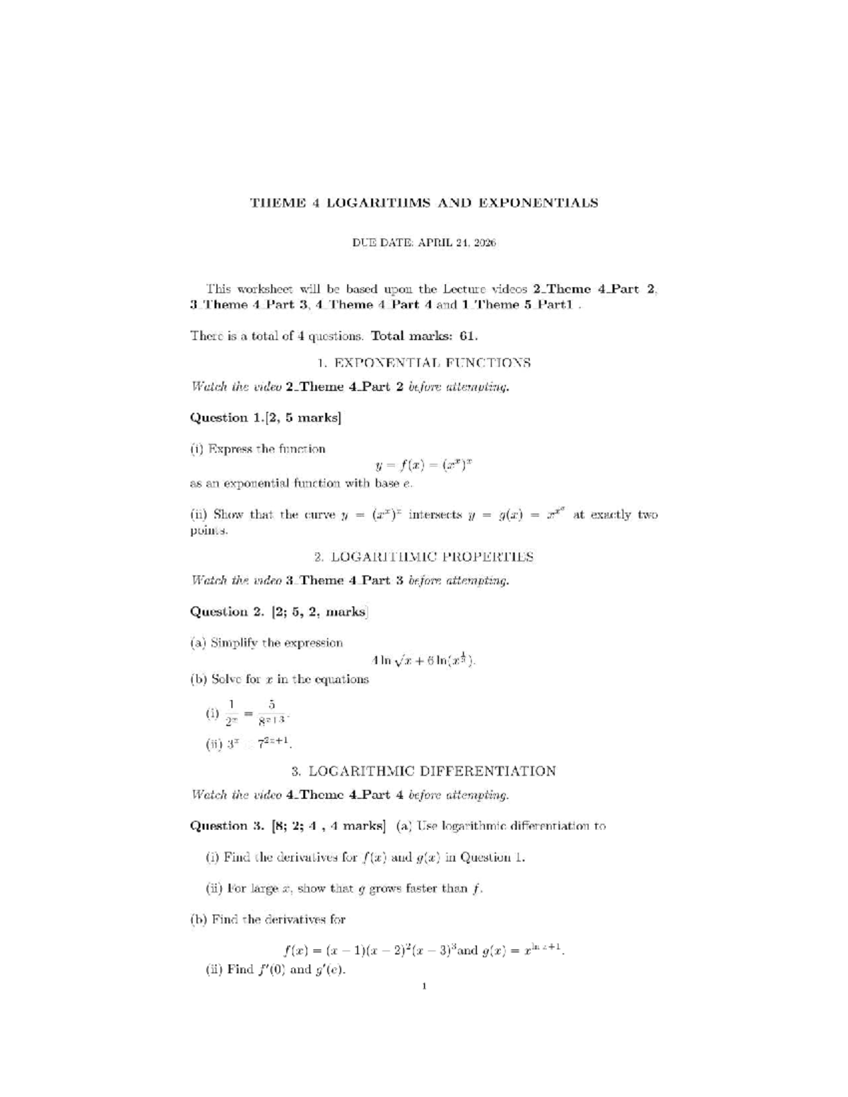 Ass9 2026: Logarithms & Exponentials Worksheet Notes - Studocu