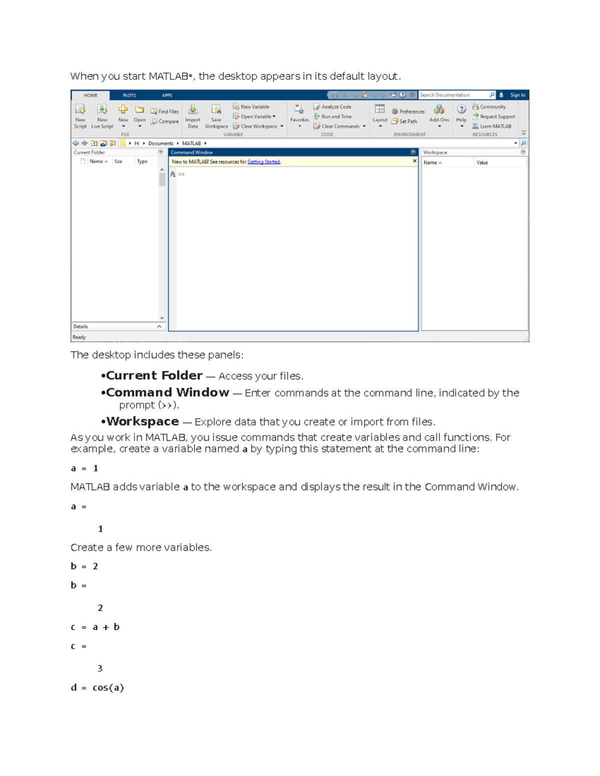 Mathlab - giáo trình - When you start MATLAB®, the desktop appears in ...