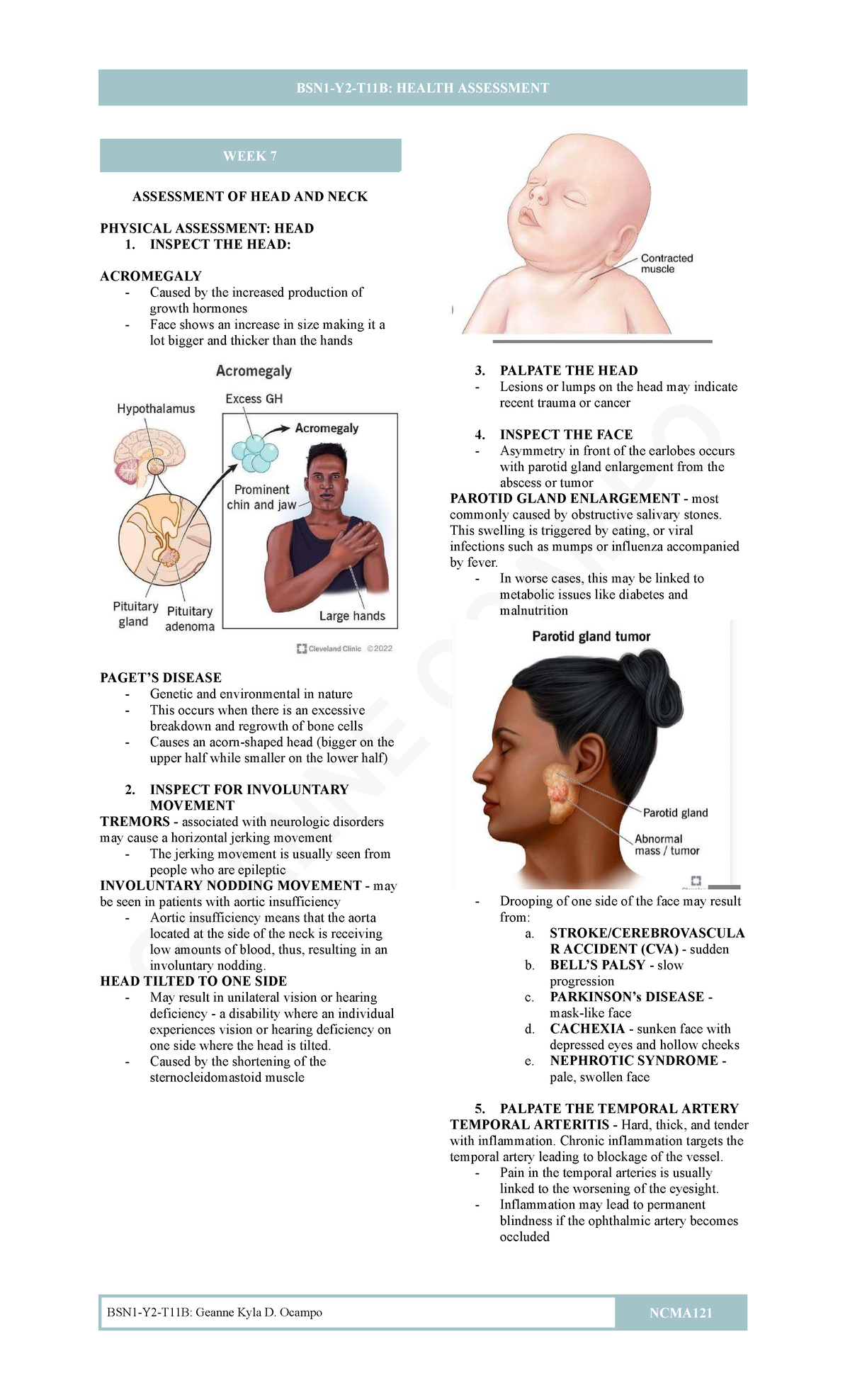 NCMA121 HEALTH ASSESSMENT WEEK 7: HEAD AND NECK PHYSICAL EXAM - Studocu