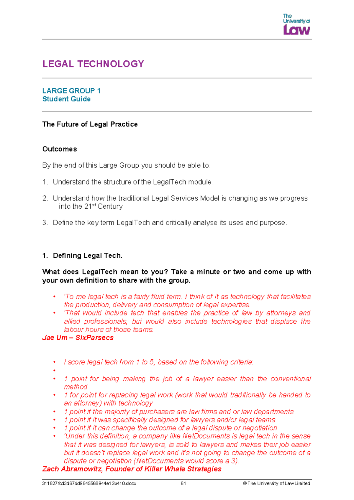 Legal Technology LG1 Student Guide: Future of Legal Practice Insights ...