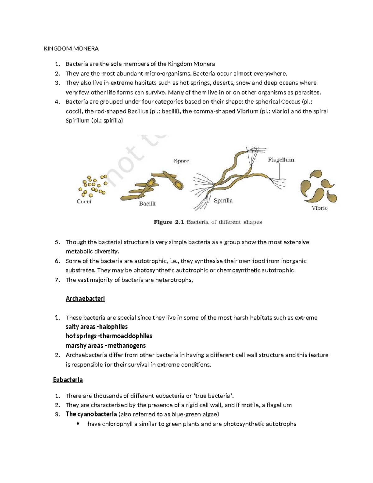 Kingdom Monera: Comprehensive Notes for Biology Study - Studocu