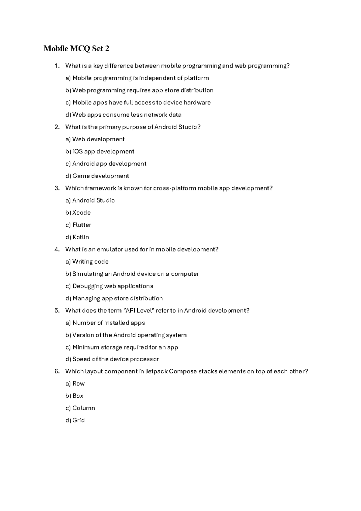 Mobile MCQ Set 2 - mcq - Mobile MCQ Set 2 What is a key difference ...