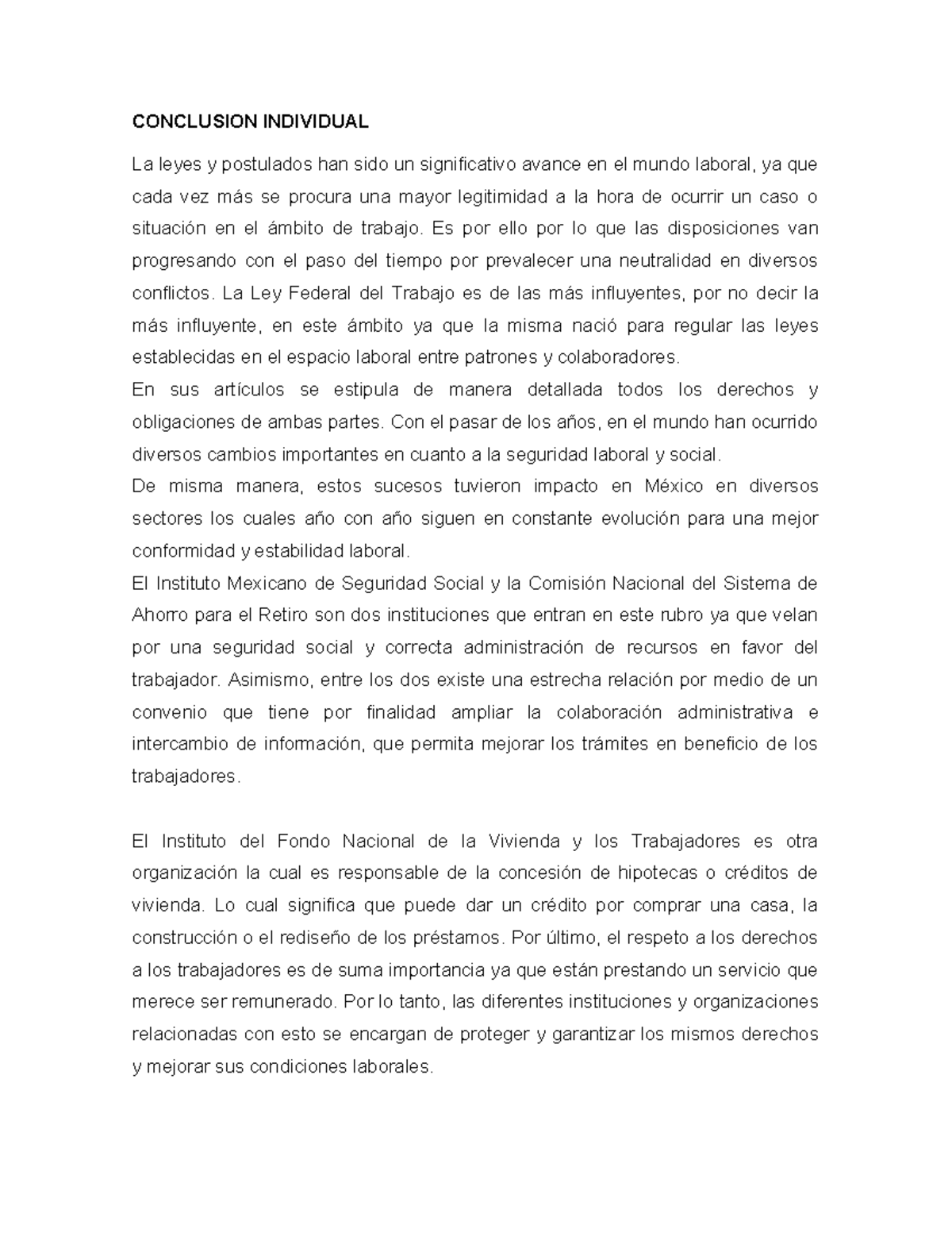 Conclusion Individual PIA - CONCLUSION INDIVIDUAL La leyes y postulados ...