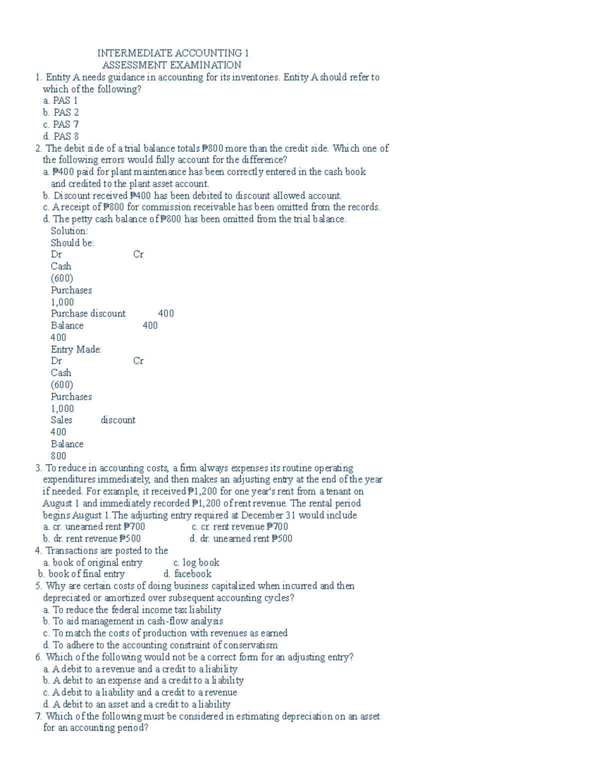 INTERMEDIATE ACCOUNTING 1 - Assessment Exam Reviewer - Studocu