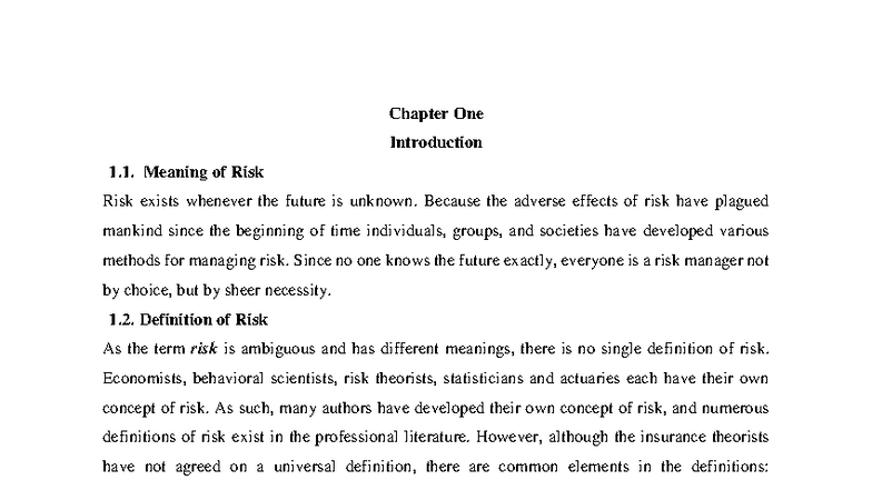 RMI 101 - Chapter 1: Introduction to Risk Management Concepts - Studocu