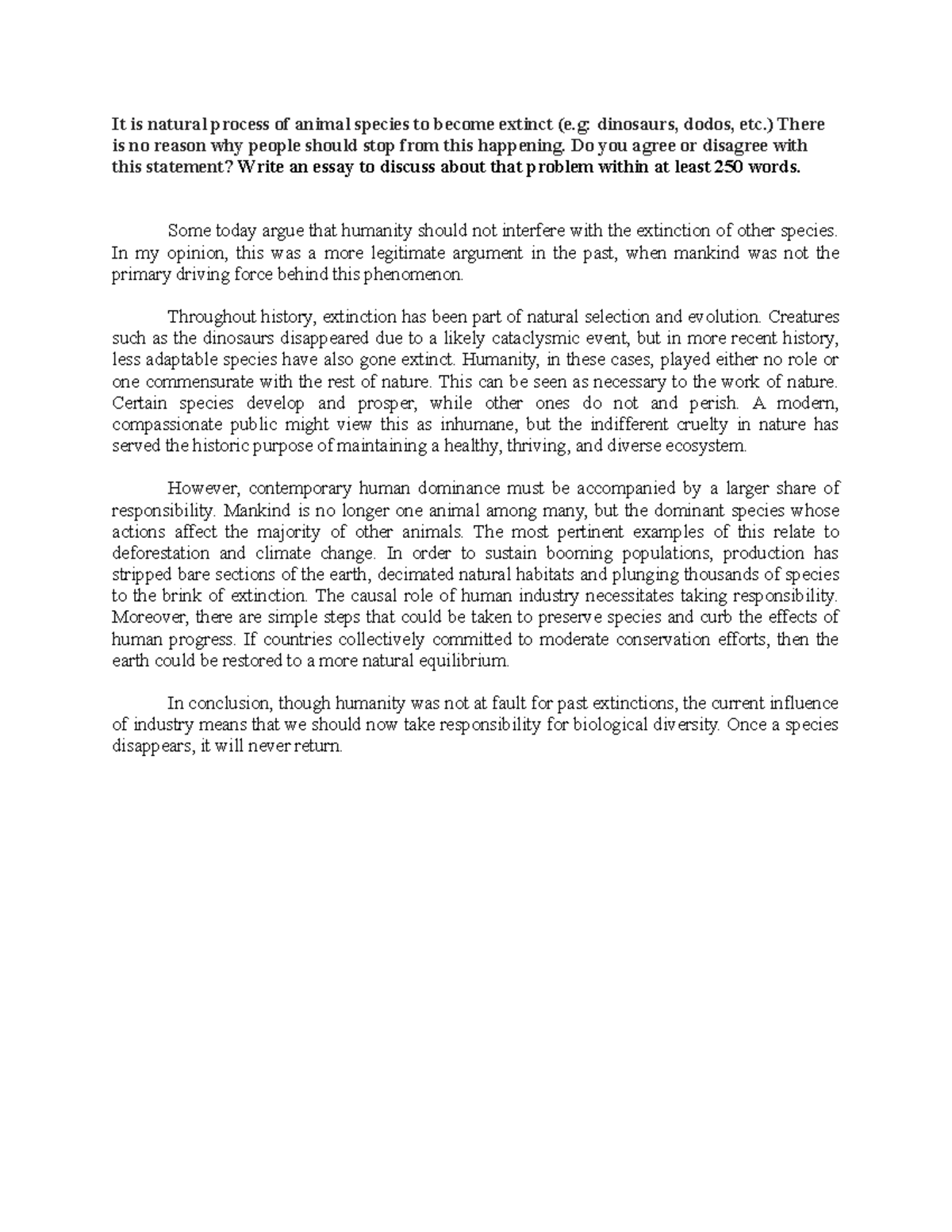 EAB241 - Essay on Animal Extinction: Human Responsibility and Nature ...