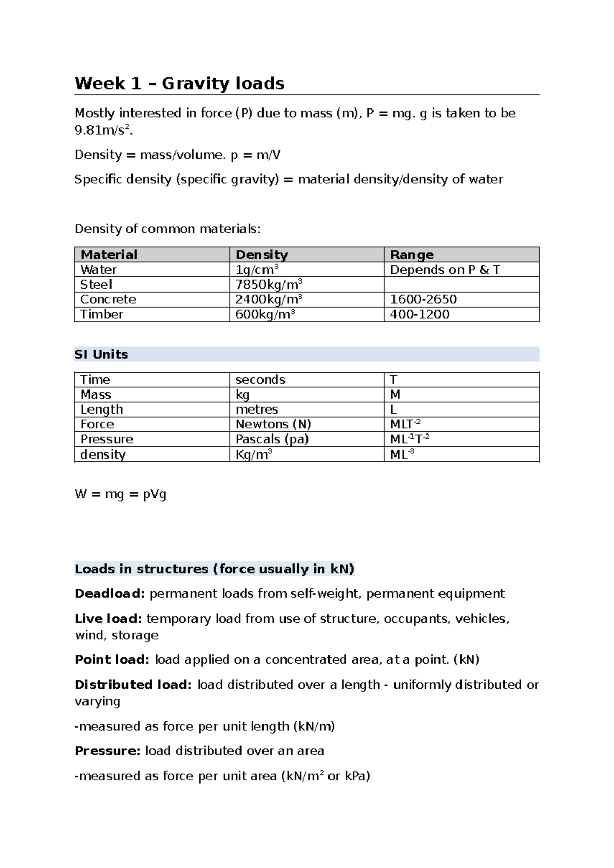 ENGR 101 Workshop Notes: Gravity Loads, Stress, and Structures - Studocu