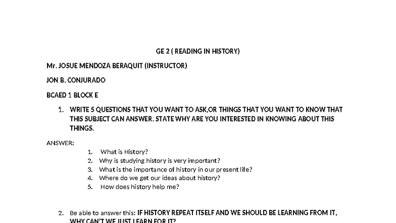 GE 2 ( Reading IN History) - GE 2 ( READING IN HISTORY) Mr. JOSUE ...