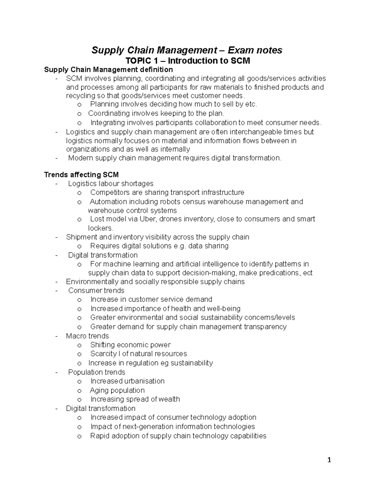 Supply Chain Management (SCM) Exam Notes: Key Concepts & Trends - Studocu