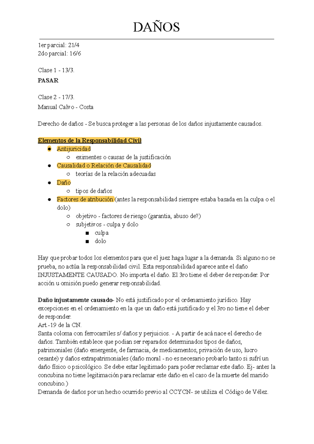 DAÑOS: Apuntes del 1er y 2do Parcial de Derecho Civil - Studocu