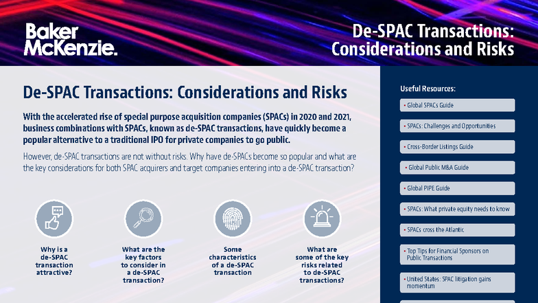 Baker McKenzie: De-SPAC Transactions - Key Considerations & Risks - Studocu