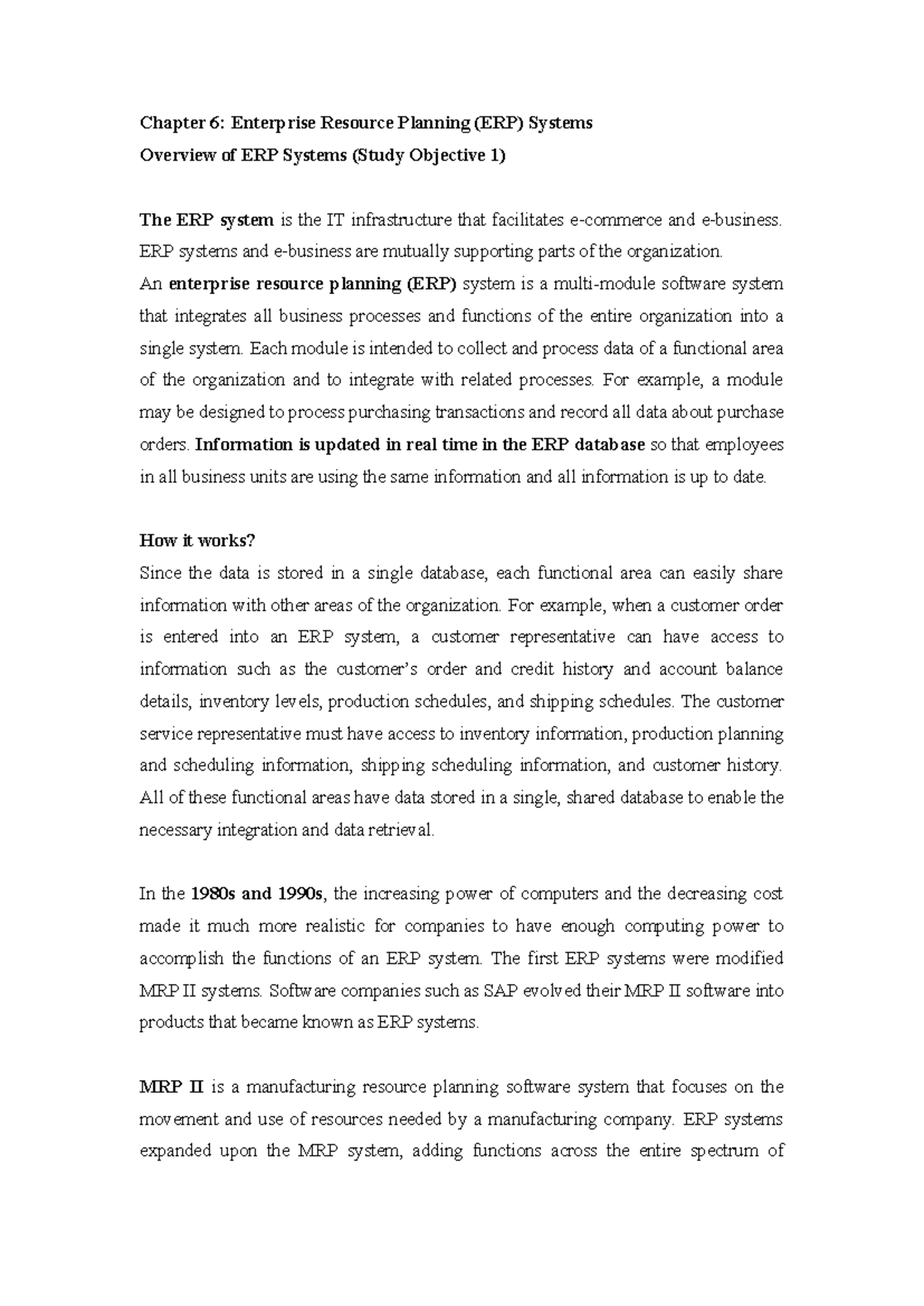 Chapter 6: Overview of enterprise resource planning (ERP) systems - Studocu