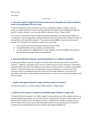 [Solved] What is Woolners 5stage model - Change Management (C721- Task1 ...