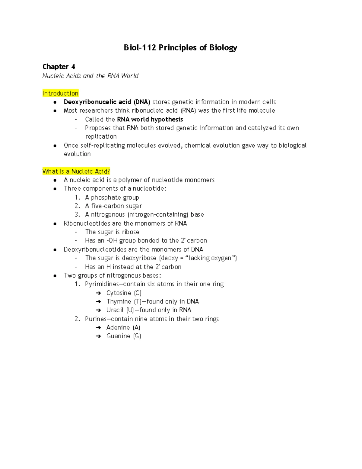 Biol 112 Lecture #5: Overview of Nucleotides & Protein Structure - Studocu