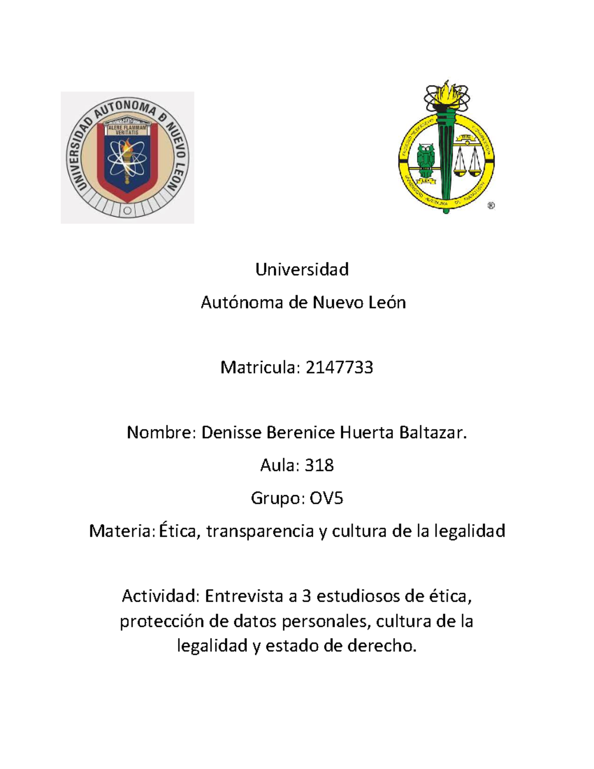 DBHB Entrevista Etica - Universidad Autónoma de Nuevo León Matricula ...