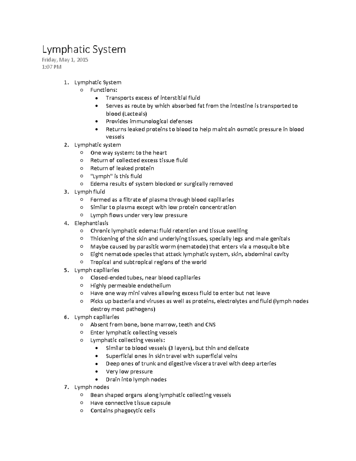 Lecture notes, Fundamentals of Human Anatomy - Lymphatic System Friday ...