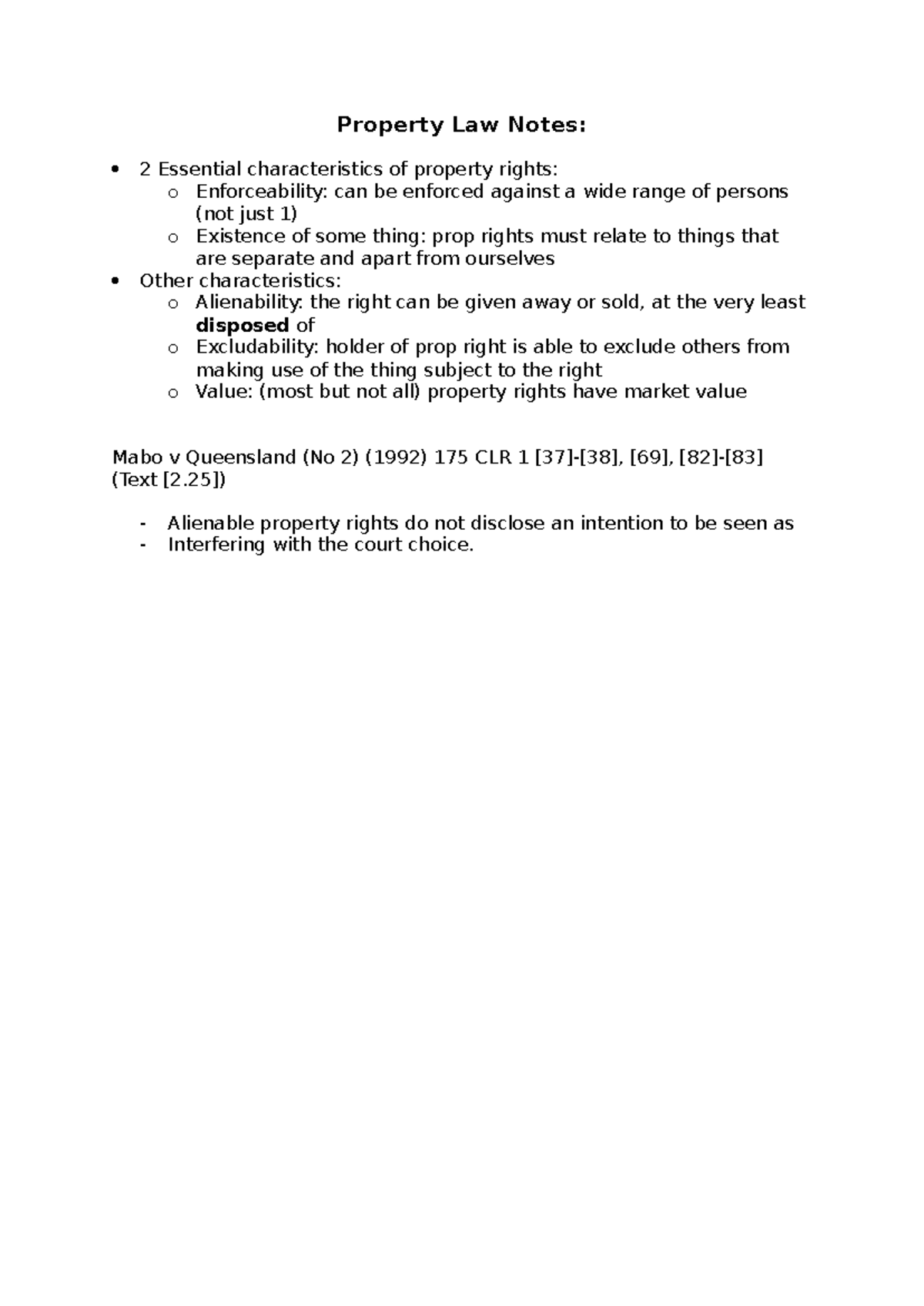 Property Law Notes: Summary of Property Rights & Legislation - Studocu