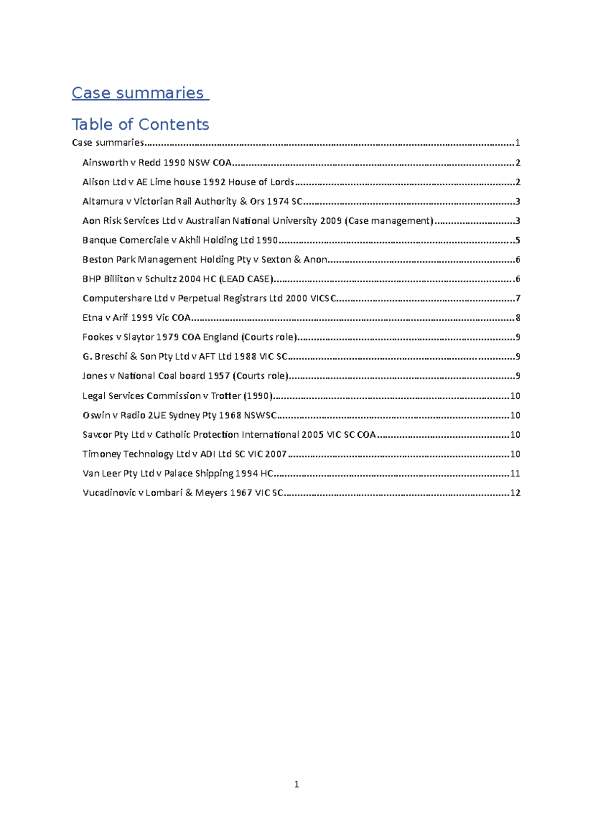 Case Summaries for Legal Studies: Key Cases & Principles (LAW101) - Studocu