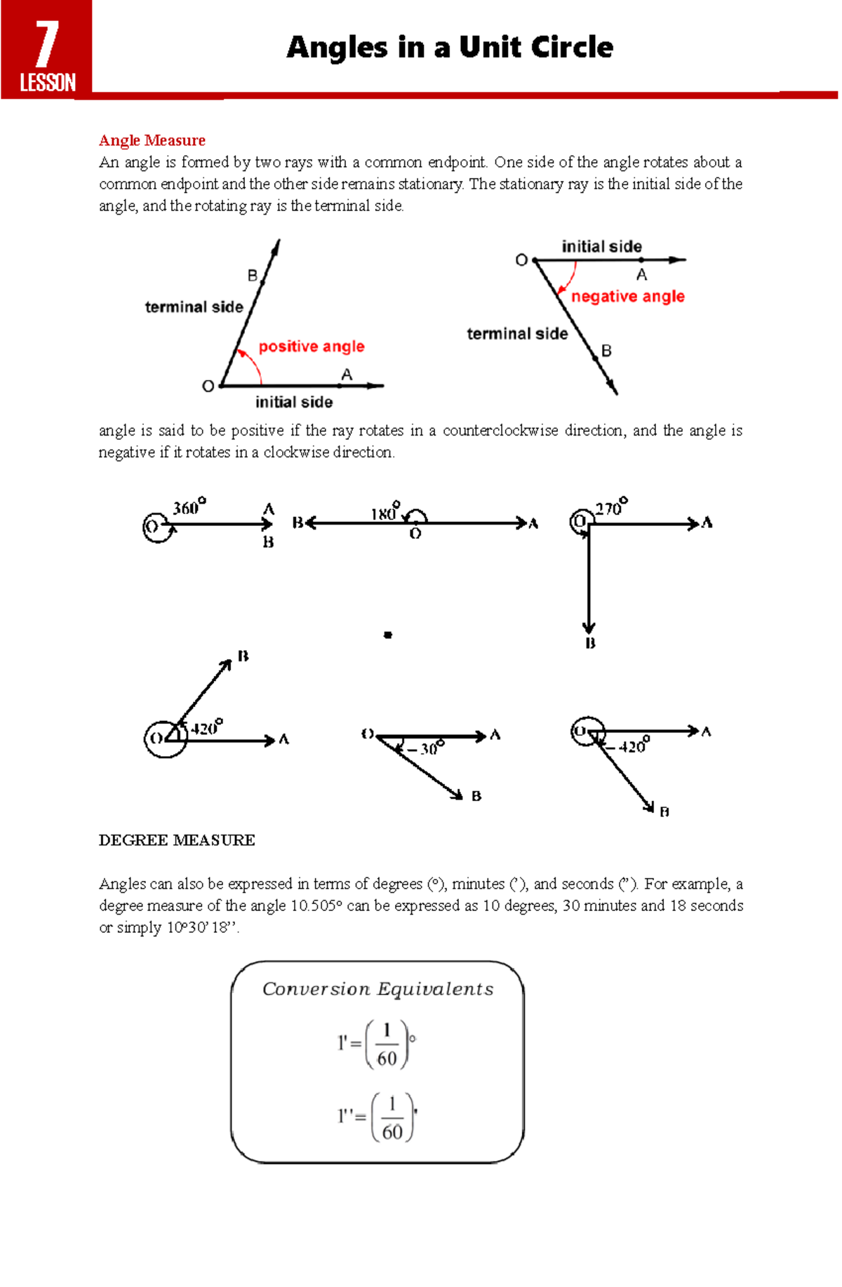 Lesson 7: Understanding Angle Measurement in Trigonometry - Studocu