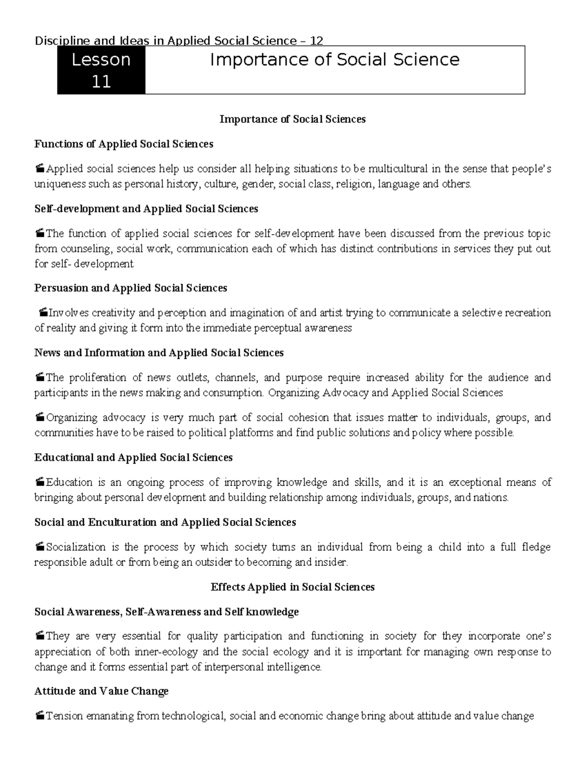 Lesson 12 Applied Social Science 12 - Senior Highschool - Discipline ...
