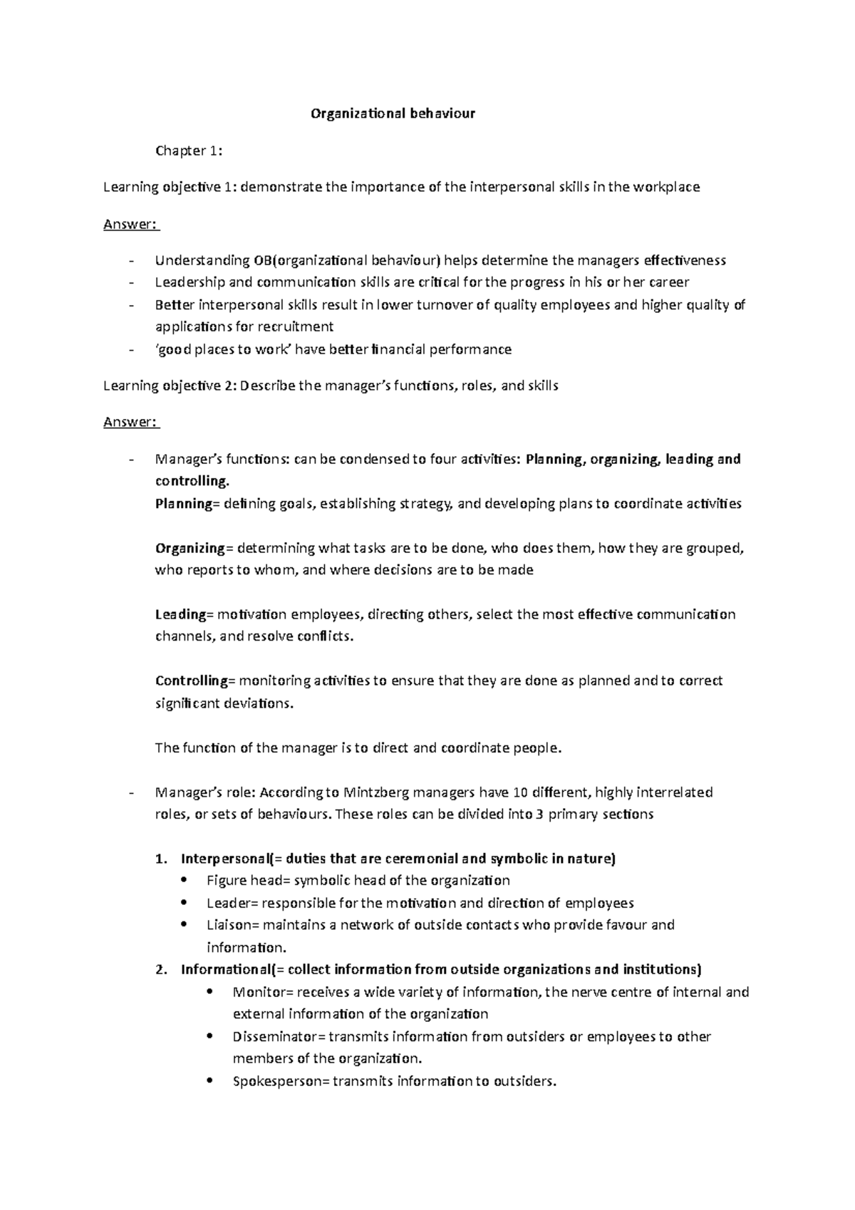 Organizational Behaviour Notes: Chapter Insights and Learning ...