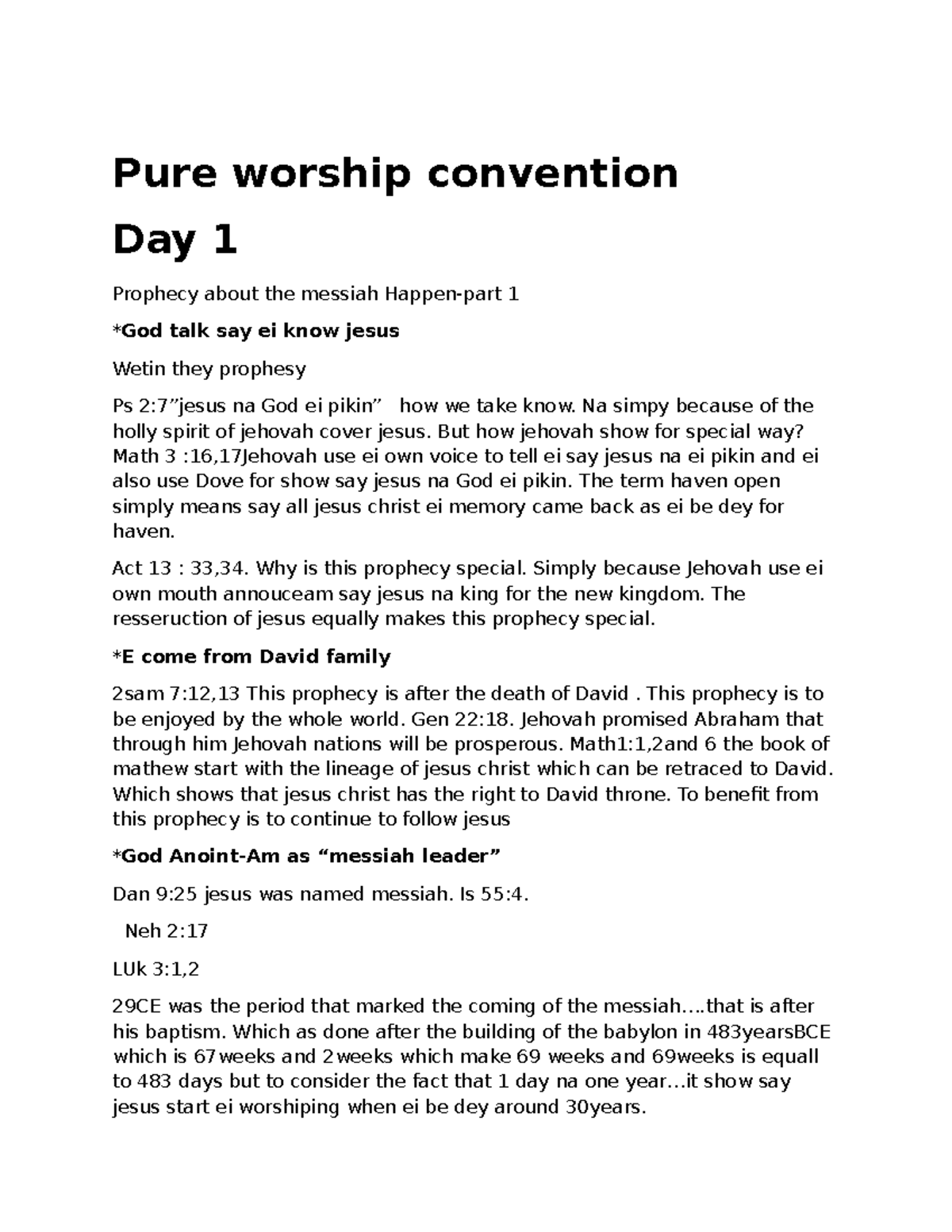Convention Notes: Pure Worship Day 1 & 2 Insights - Studocu