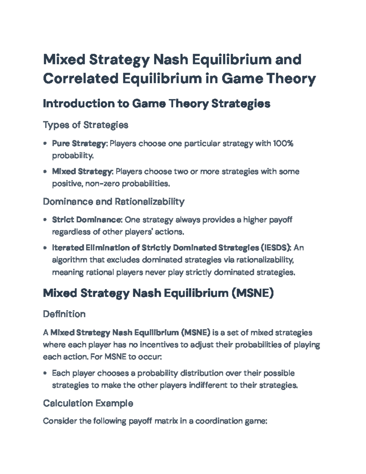Mixed Strategy Nash Equilibrium and Correlated Equilibrium in Game ...