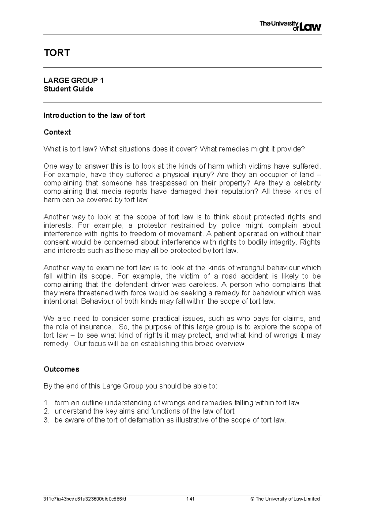 TORT 101: Large Group Student Guide on Tort Law Principles - Studocu