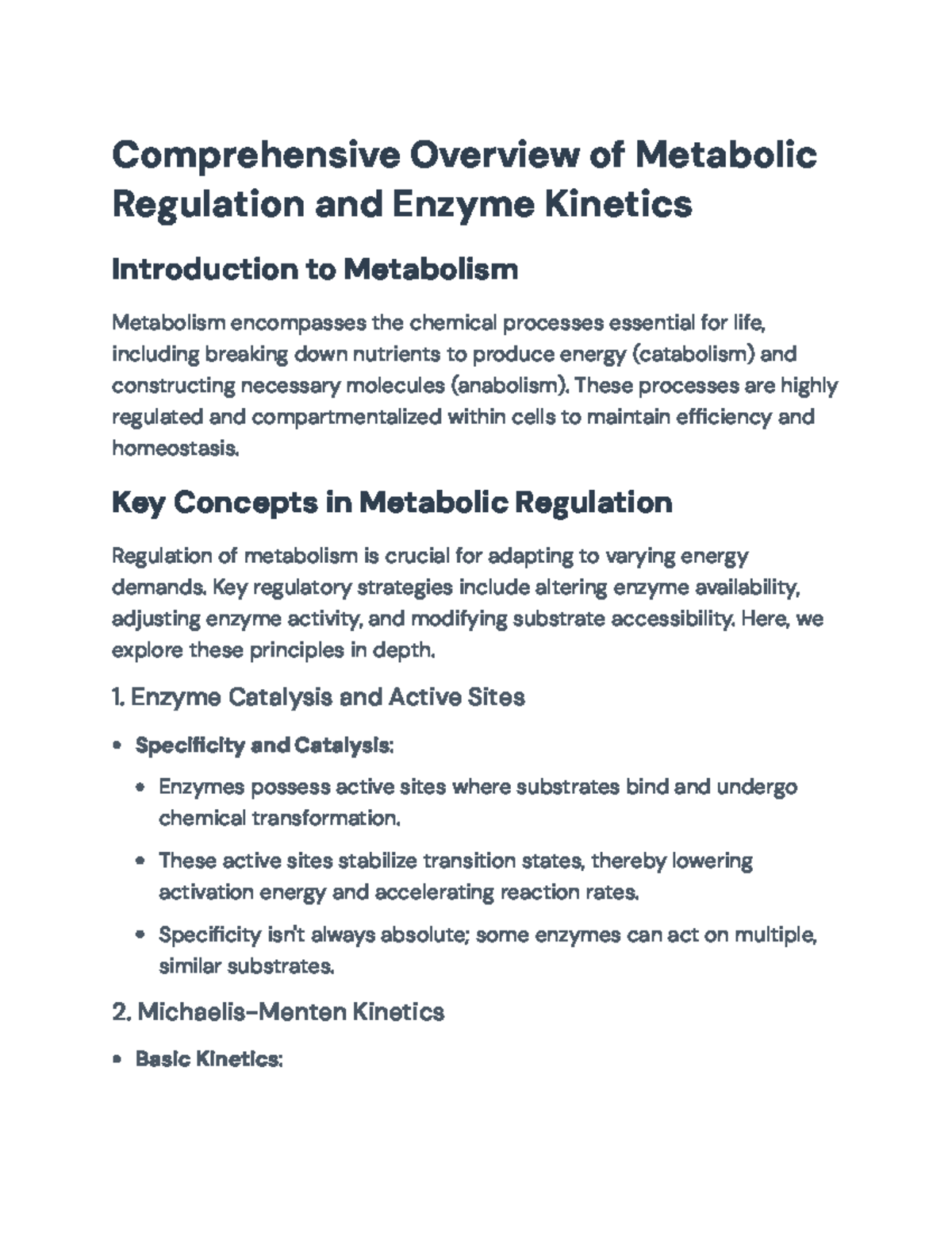 Metabolic Regulation and Enzyme Kinetics Overview - BCH 101 Essentials ...