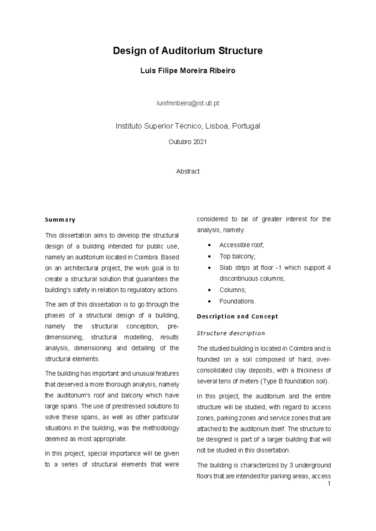 Extended Abstract Thesis: Design of Auditorium Structure (IST) - Studocu