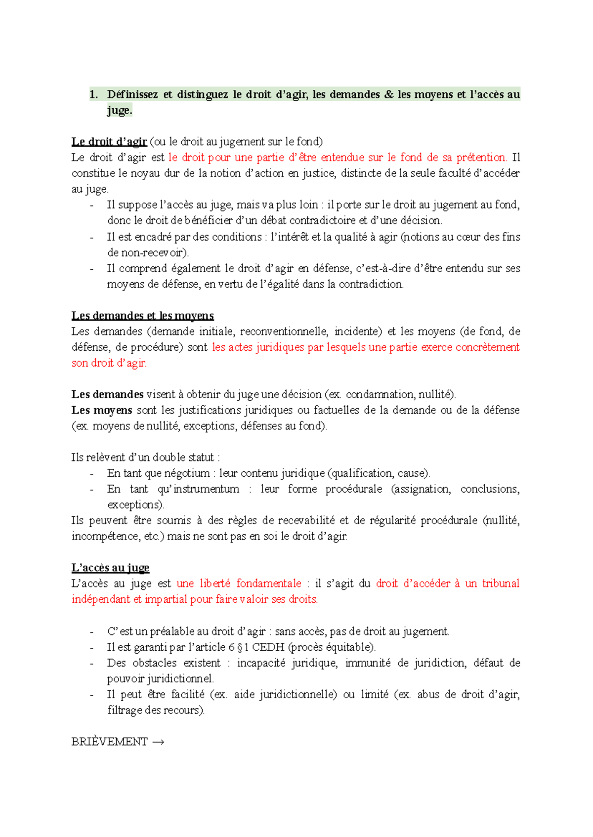 Procédure Civile S6 : Droit, Demandes et Moyens au Juge - Studocu