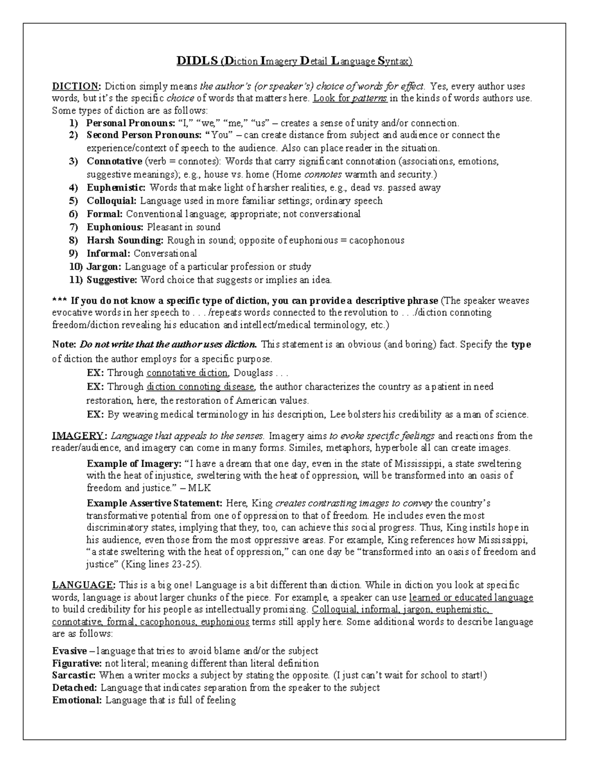 Rhetorical Analysis: DIDLS Framework Overview for Composition - Studocu