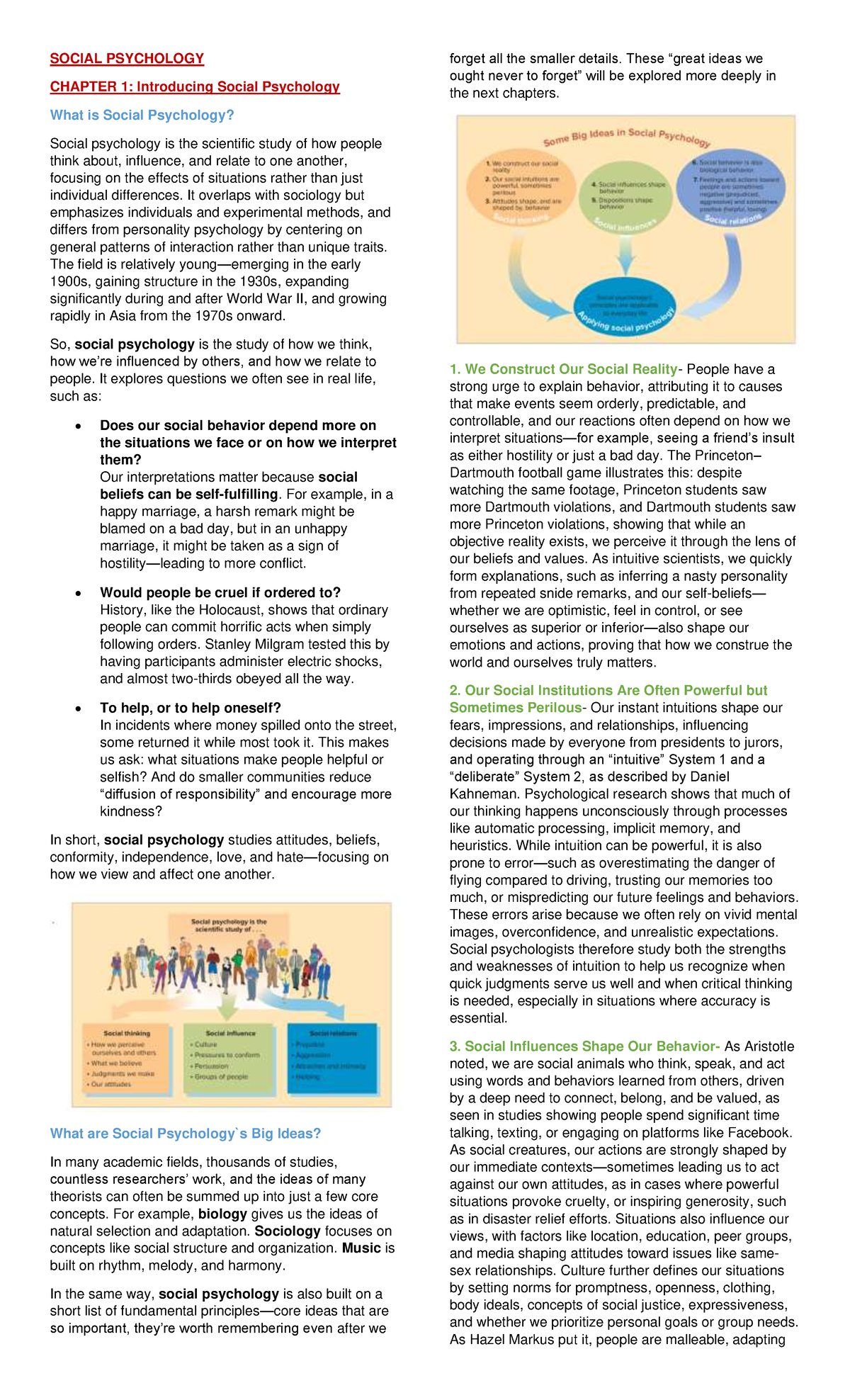 SOCIAL PSYCHOLOGY CHAPTER 1: An Introduction to Key Concepts - Studocu