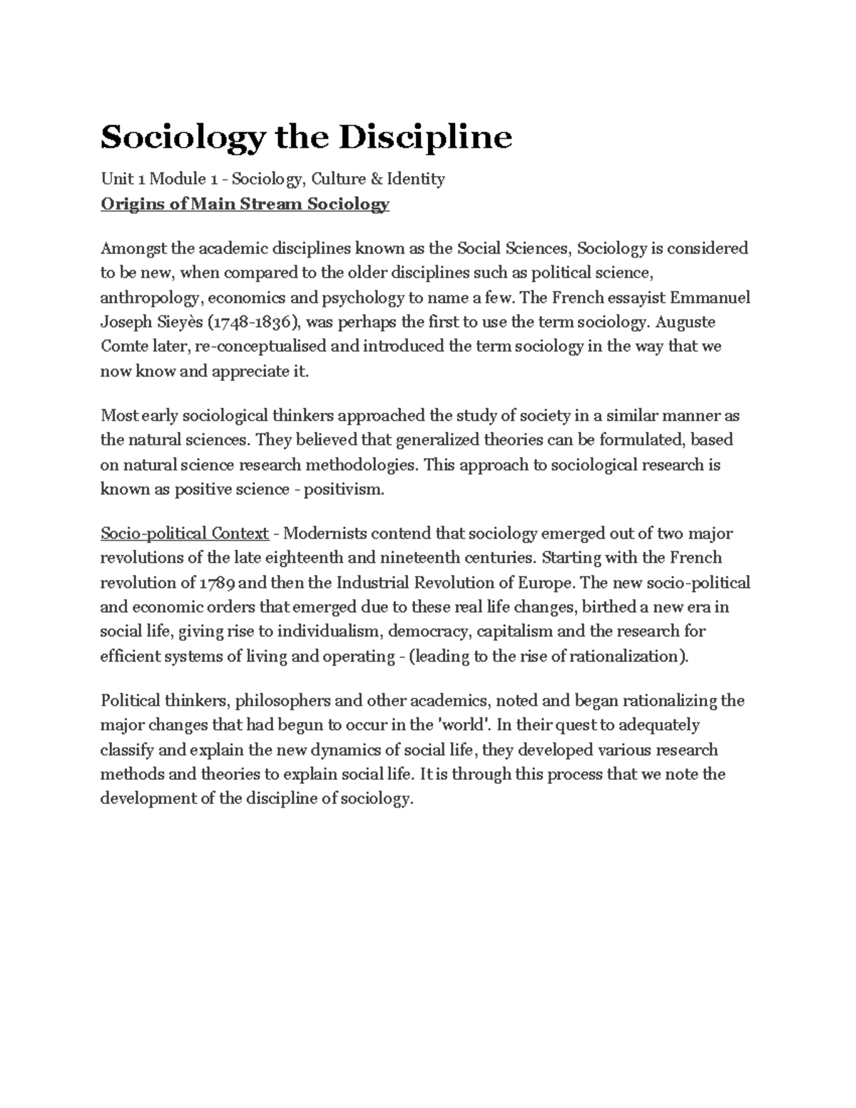 Sociology 219073317 Unit 1: Exploring Culture, Identity & Methods - Studocu