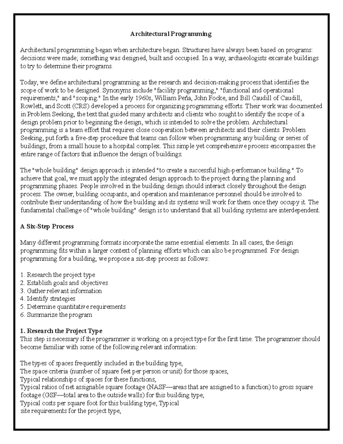 Architectural Programming - Architectural Programming Architectural ...