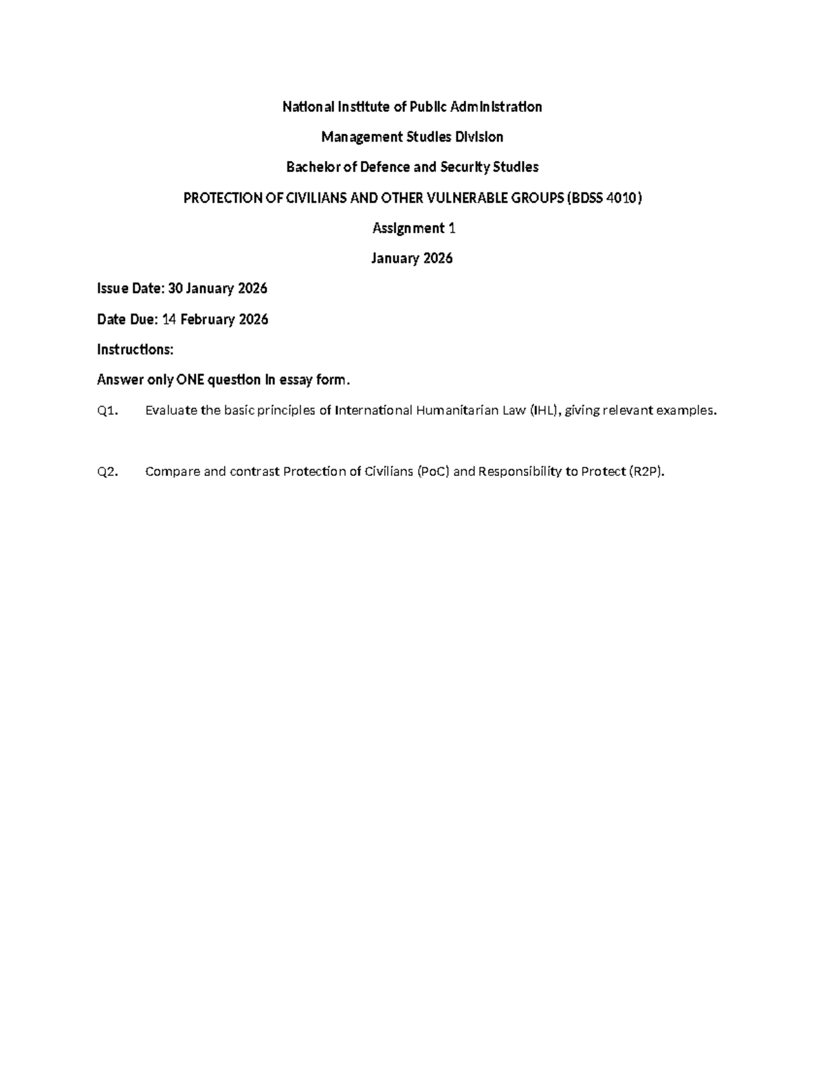BDSS 4010 a Ssignmt 1 JAN 2026 - National Institute of Public ...