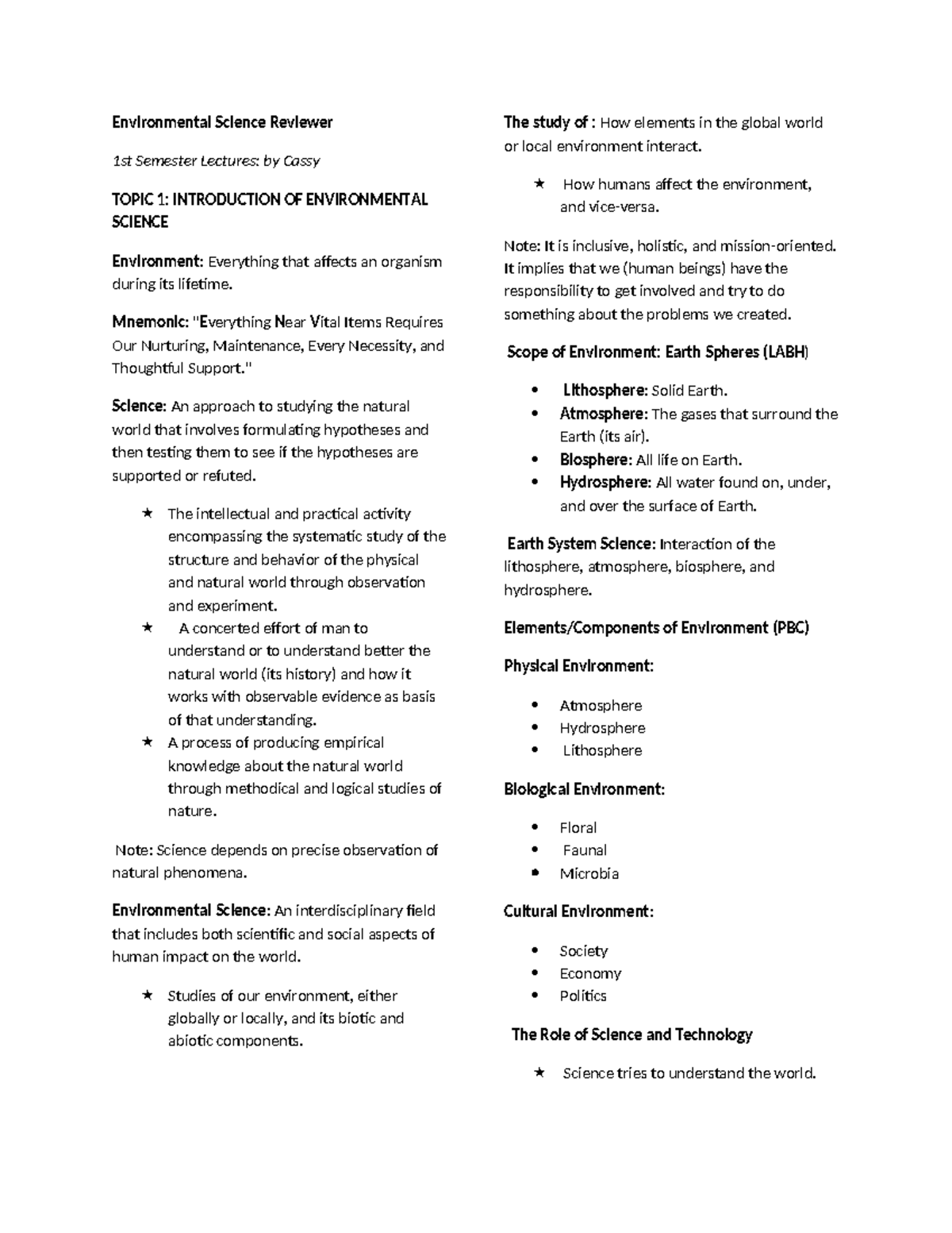 Environmental Science 1st Sem Lecture Notes: Introduction & Resources ...