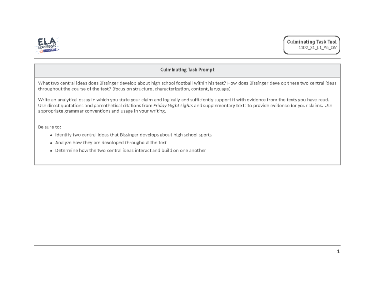 Kami Export - Mileah Richard - FNL Culminating Writing Task Tool - Studocu