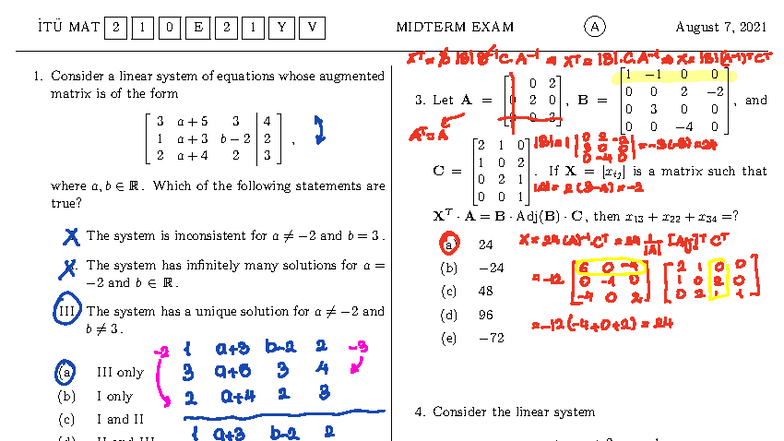 MAT 210E Midterm Exam 3: Detailed Explanations and Solutions - Studocu