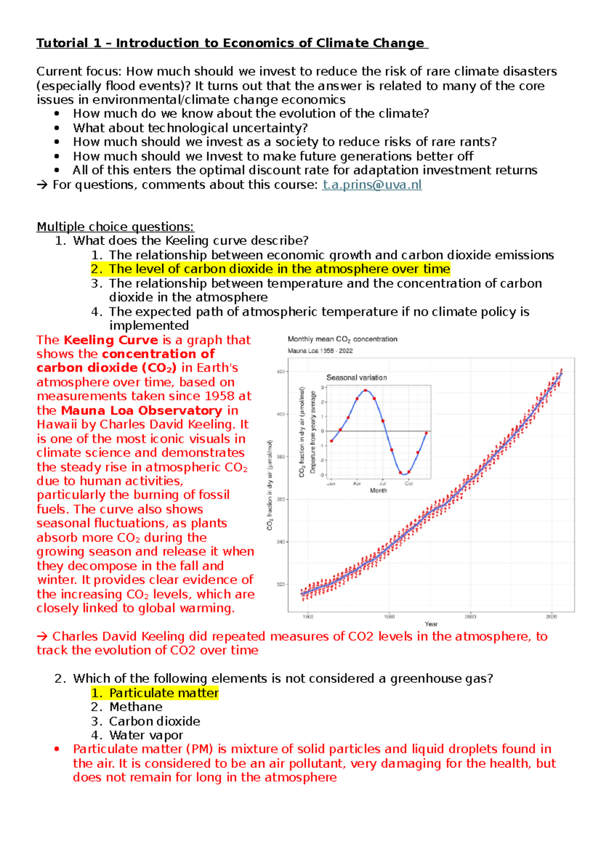 ECON-101 Tutorial 1: Intro to Climate Change Economics Notes - Studeersnel