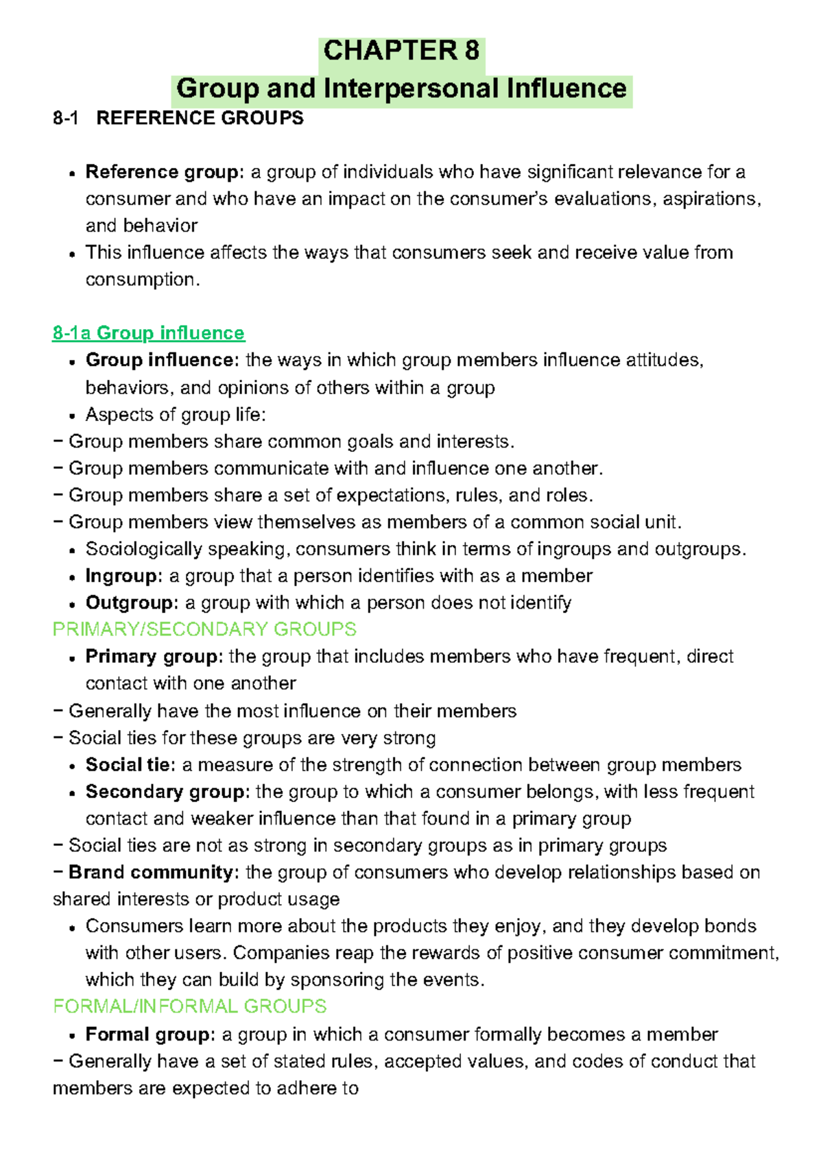 BEM 212 CHAPTER 8: Group and Interpersonal Influence Dynamics - Studocu