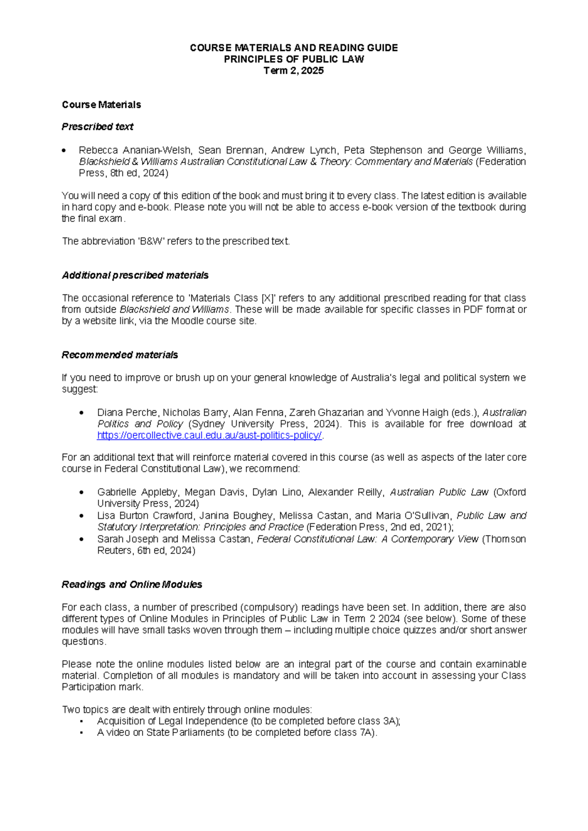 Reading Guide - PPL 2025: Course Materials & Prescribed Texts Overview ...