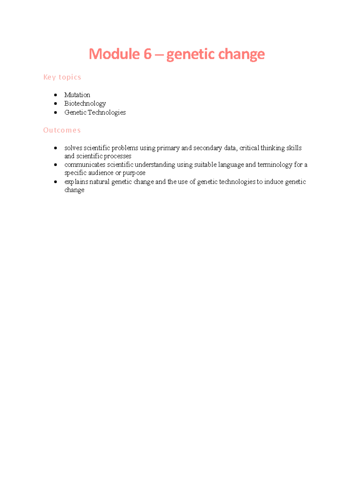 Module 6: Genetic Change - Mutations, Biotechnology & Impacts - Studocu