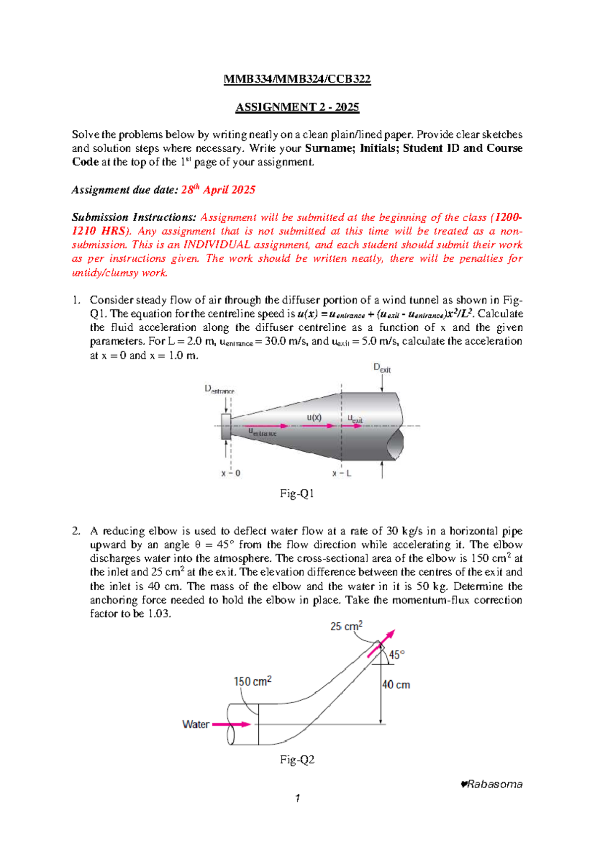 Mmb334 Assignment 2 Fluid Dynamics Problem Solving Guide 2025 Studocu
