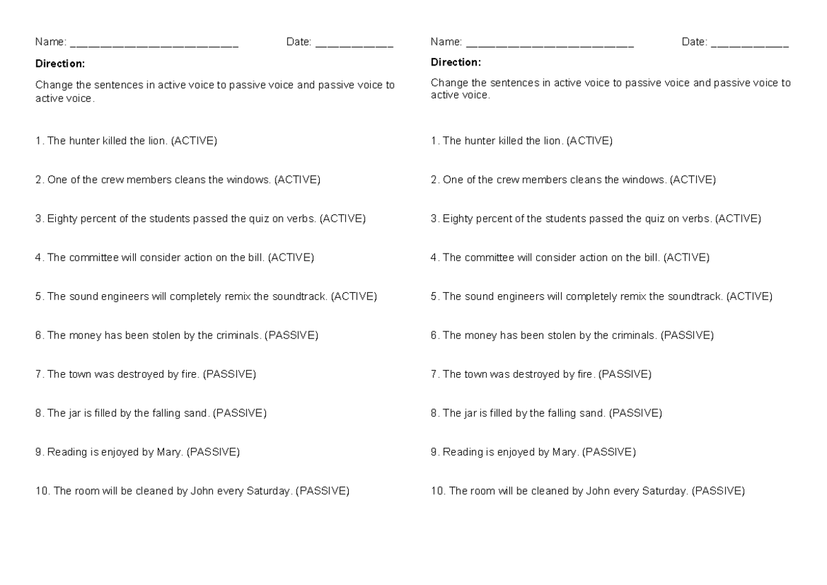 Active and Passive Voice Exercise - A&P - Studocu